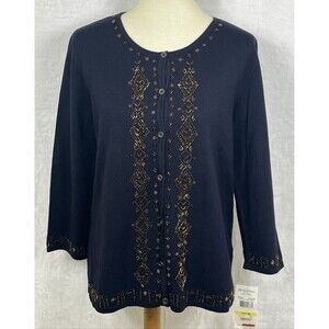 Alfred Dunner Bella Luna Cardigan Sweater Blue Copper Size Medium NWT